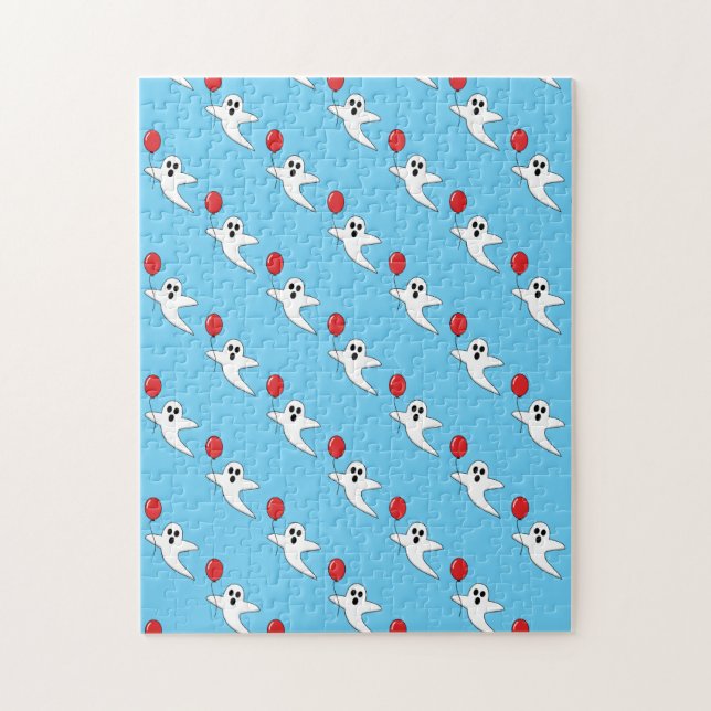 Cute Cartoon Ghost with Red Balloon Pattern Jigsaw Puzzle (Vertical)