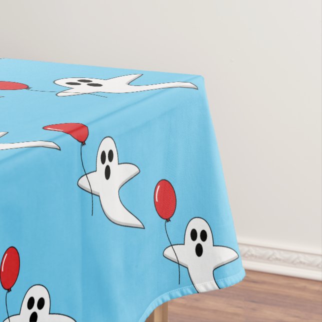 Cute Cartoon Ghost with Red Balloon Pattern Tablecloth (In Situ)