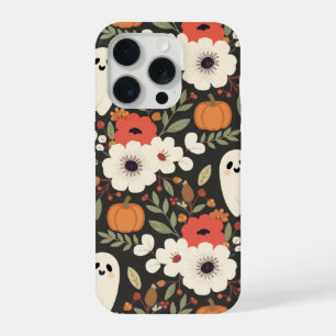 Cute Cartoon Ghosts Flowers Pumpkins Halloween iPhone 15 Pro Case