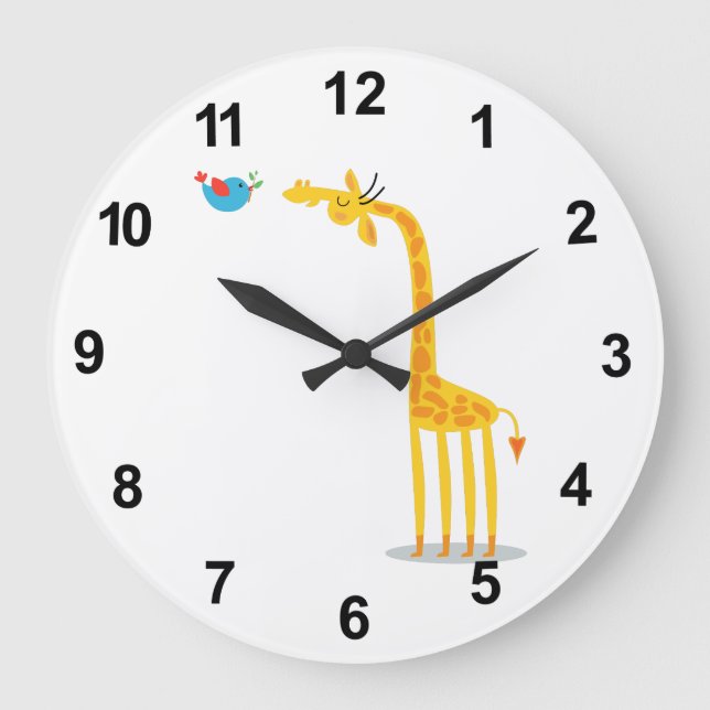 Cute cartoon giraffe and bird large clock (Front)
