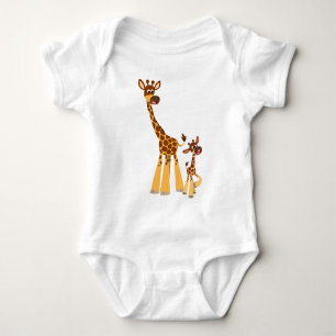 Cute Cartoon Giraffe and Calf Baby Bodysuit