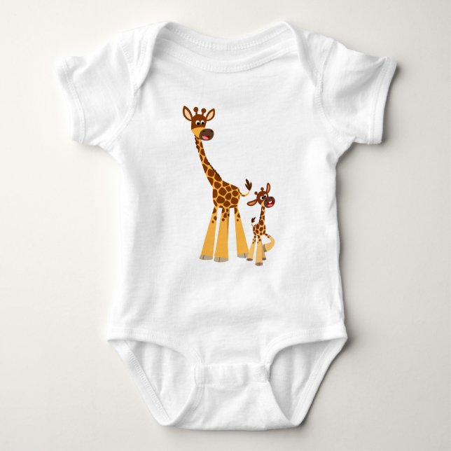 Cute Cartoon Giraffe and Calf  Baby Bodysuit (Front)