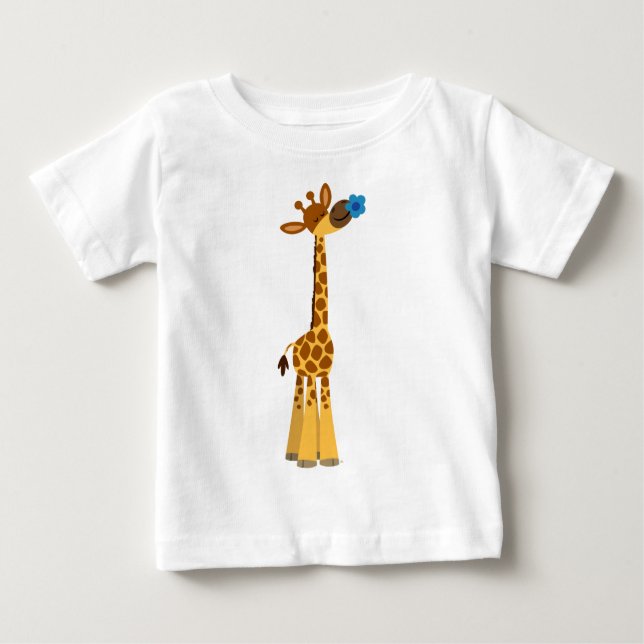 Cute Cartoon Giraffe and Flower Baby T-Shirt (Front)