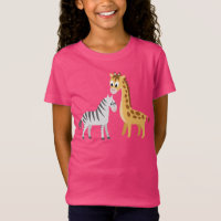 Cute Cartoon Giraffe and Zebra African Safari