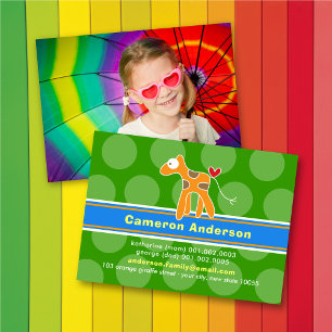 Cute Cartoon Giraffe Colourful Kid's Profile Photo Calling Card
