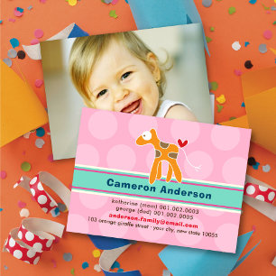 Cute Cartoon Giraffe Colourful Kid's Profile Photo Calling Card