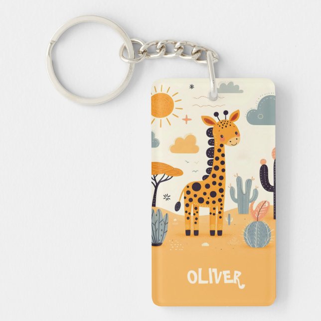 Cute Cartoon Giraffe in Savanna Key Ring (Front)