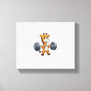 Cute Cartoon Giraffe Lifting Weights Fitness Gym Canvas Print