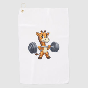 Cute Cartoon Giraffe Lifting Weights Fitness Gym  Golf Towel