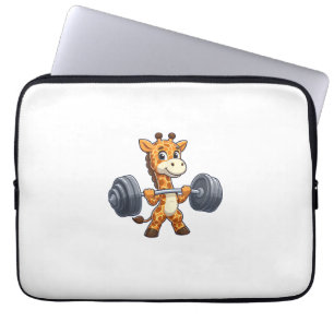 Cute Cartoon Giraffe Lifting Weights Fitness Gym Laptop Sleeve