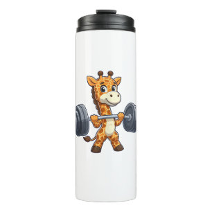 Cute Cartoon Giraffe Lifting Weights Fitness Gym Thermal Tumbler