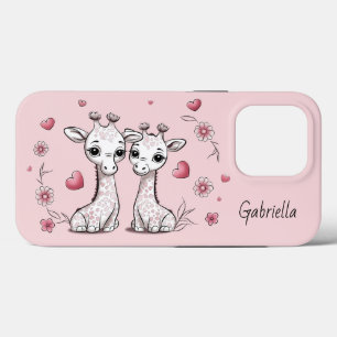 Cute Cartoon Giraffe Lovers Heart Valentine’s Day iPhone 13 Pro Case