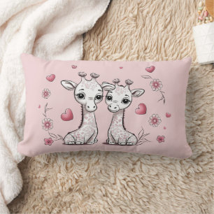 Cute Cartoon Giraffe Lovers Hearts Valentine’s Day Lumbar Cushion