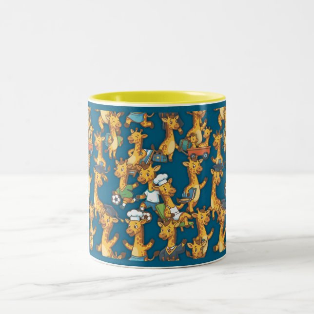 Cute Cartoon Giraffe Roles Seamless Pattern Art Two-Tone Coffee Mug (Center)