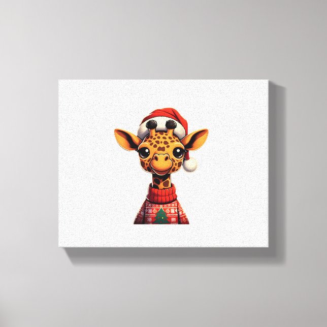 Cute Cartoon Giraffe With Santa Hat Christmas Xmas Canvas Print (Front)