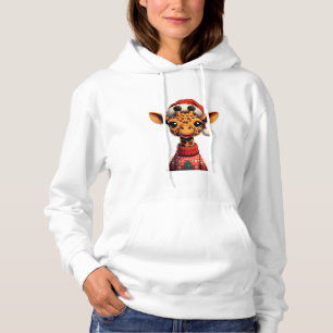 Cute Cartoon Giraffe With Santa Hat Christmas Xmas Hoodie