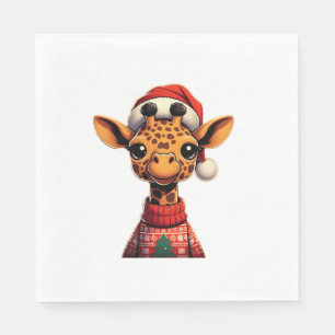 Cute Cartoon Giraffe With Santa Hat Christmas Xmas Napkin