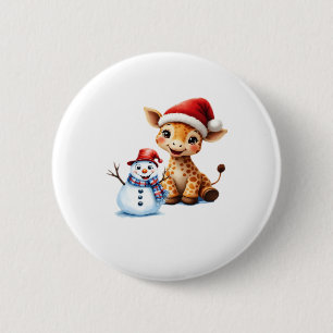 Cute Cartoon Giraffe with Santa Hat & Snowman Clas 6 Cm Round Badge