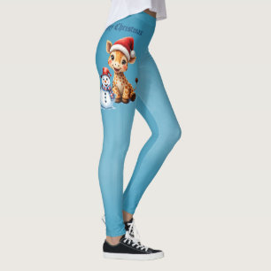 Cute Cartoon Giraffe with Santa Hat & Snowman Leggings