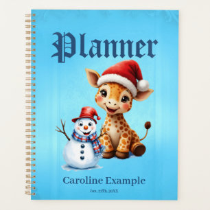Cute Cartoon Giraffe with Santa Hat & Snowman Planner