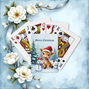 Cute Cartoon Giraffe with Santa Hat & Snowman Playing Cards