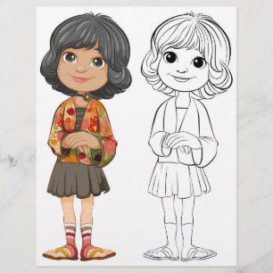 Cute Cartoon girl colouring page