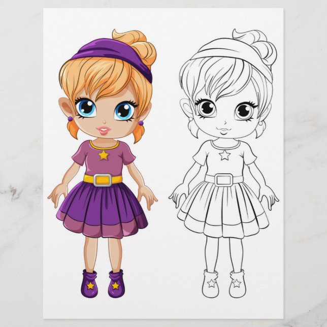 Cute cartoon girl colouring page (Front)