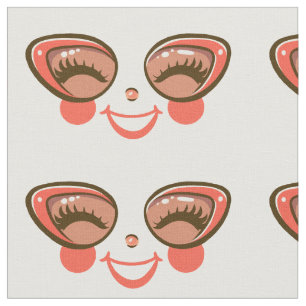 cute cartoon girl doll face wearing glasses art fabric