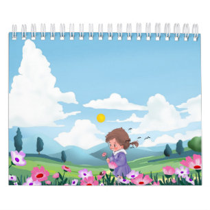 Cute Cartoon Girl Floral Notebook  Calendar