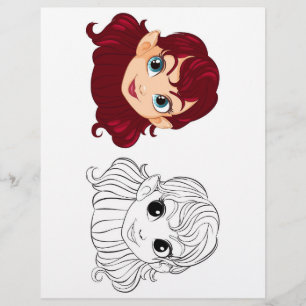 Cute Cartoon girl head colouring page
