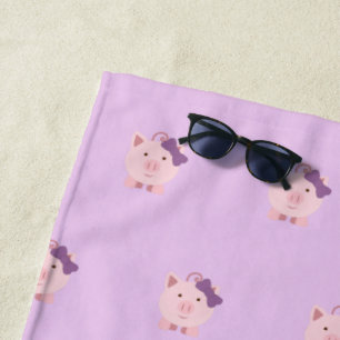 Cute Cartoon Girl Pig Pattern Beach Towel