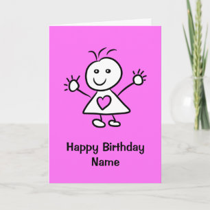 Cute Cartoon Girl Pink Purple Birthday Card