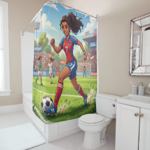 Cute Cartoon Girl Playing Soccer Football Shower Curtain