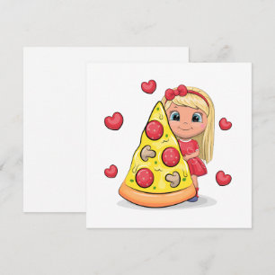 Cute cartoon girl with a slice of pizza.