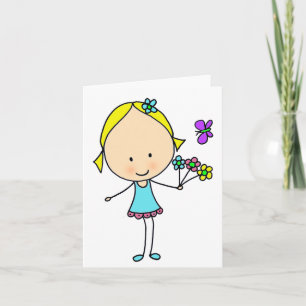 Cute Cartoon Girl With Flowers Generic Any Use Card