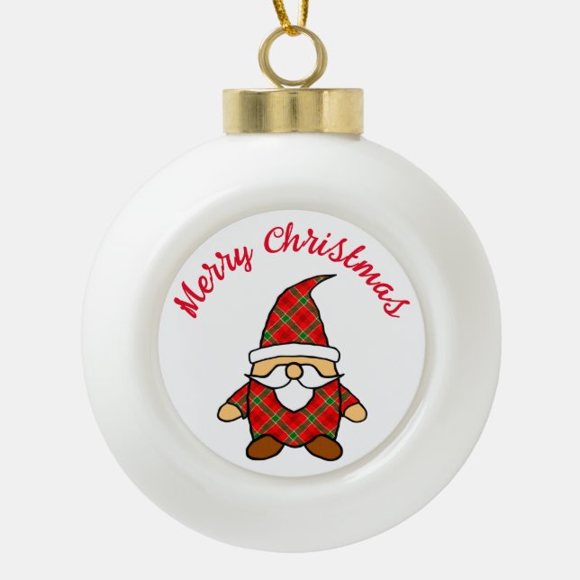 Cute Cartoon Gnome Drawing Ceramic Ball Christmas  Ornament (Front)