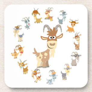Cute Cartoon Goat Mandala Coasters Set