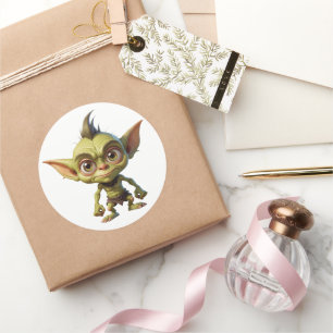 Cute Cartoon Goblin with Pointy Ears  Classic Round Sticker