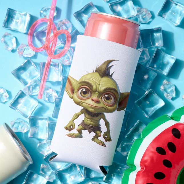 Cute Cartoon Goblin with Pointy Ears  Seltzer Can Cooler (In Situ Summer)