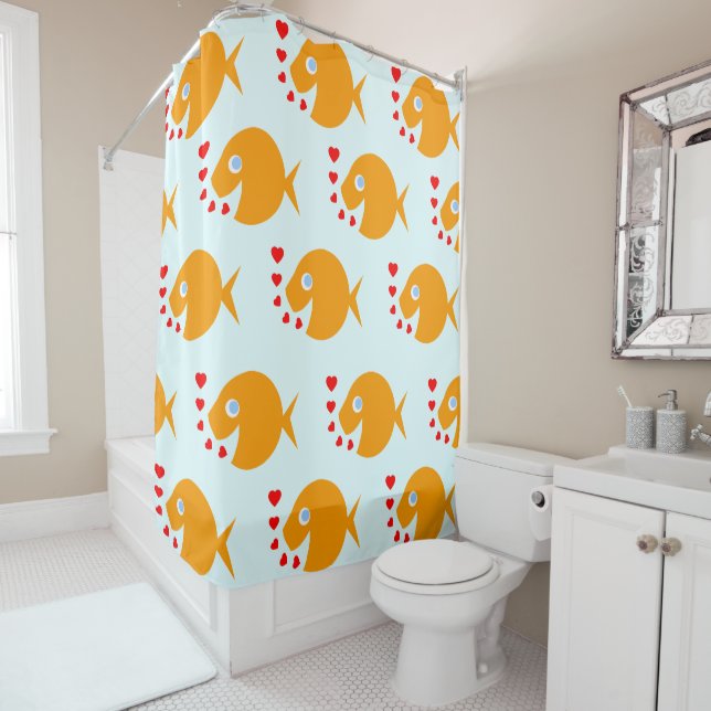 Cute Cartoon Goldfish Blowing Kisses Kids Shower Curtain (In Situ)