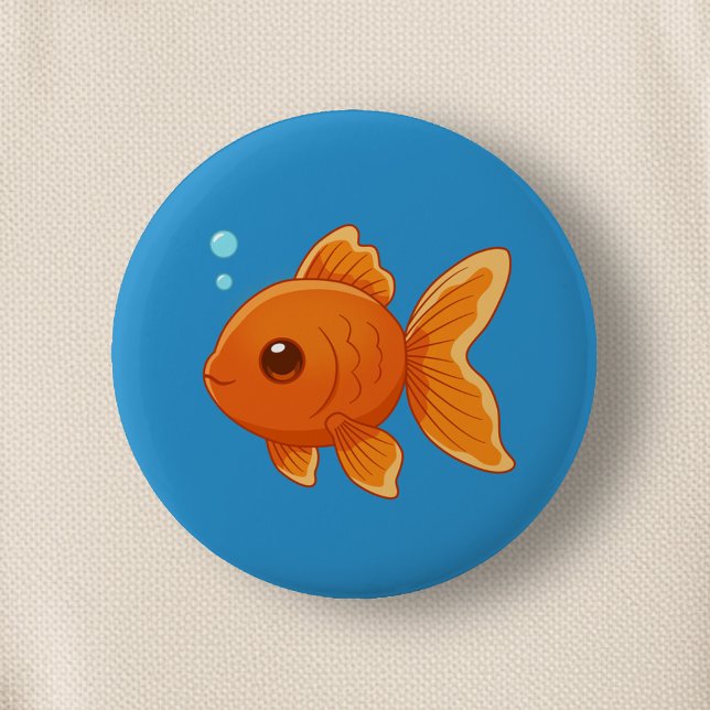 Cute Cartoon Goldfish on Blue 6 Cm Round Badge (Creator Uploaded)