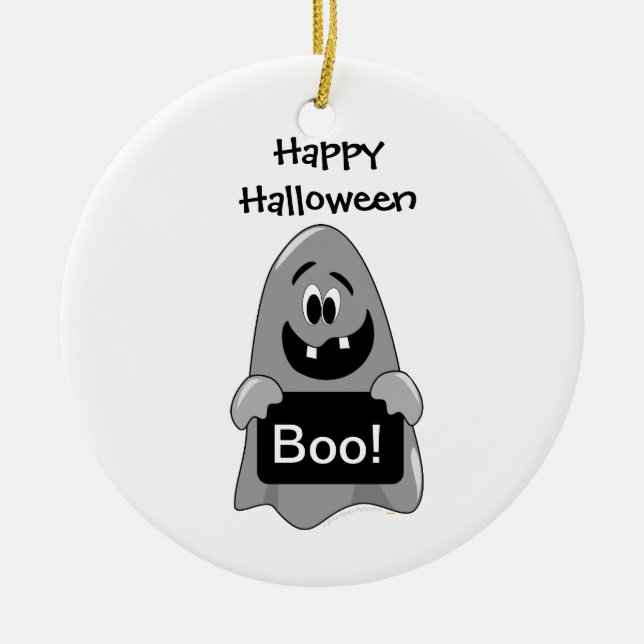 Cute Cartoon Goofy Ghost Halloween Design Ceramic Tree Decoration (Front)
