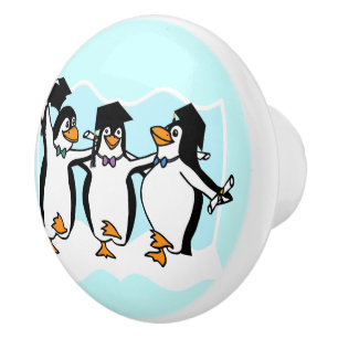 Cute Cartoon Graduating Penguins Ceramic Knob