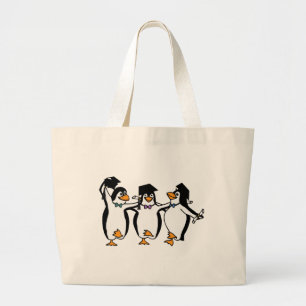 Cute Cartoon Graduating Penguins Large Tote Bag