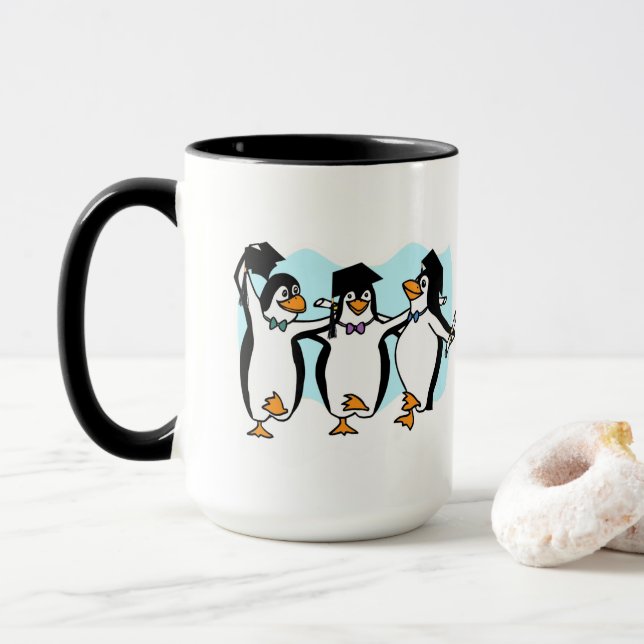 Cute Cartoon Graduating Penguins Mug (With Donut)