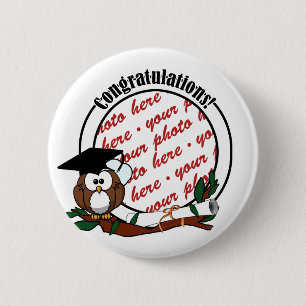 Cute Cartoon Graduation Owl With Cap & Diploma 6 Cm Round Badge