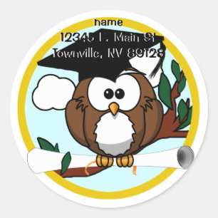 Cute Cartoon Graduation Owl With Cap & Diploma Classic Round Sticker