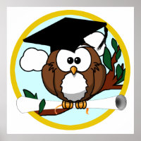 Cute Cartoon Graduation Owl With Cap & Diploma