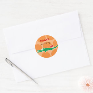 Cute Cartoon Green Alligator Kid's Birthday Party Classic Round Sticker