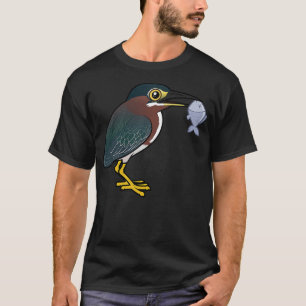 Cute Cartoon Green Heron With Fish Bird Birdorable T-Shirt
